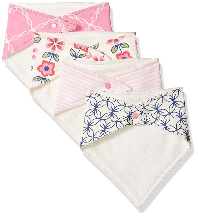 Touched by Nature Unisex Baby Organic Cotton Bandana Bibs, Flower, One Size