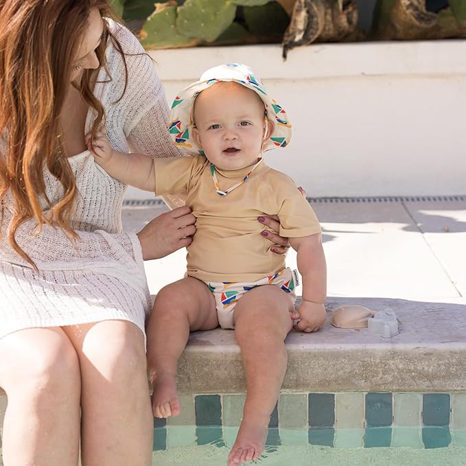 Tiny Twinkle Pull-Up Reusable Swim Diapers 2-Pack | Waterproof and UPF 50+ Sun Protection | Lightweight and Absorbent | Machine Washable(Sailboats,Zig Zag Stripe,0-6M)