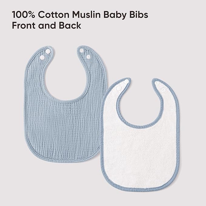 Bearmoss Baby Bibs for Drooling and teething 100% Cotton Muslin Bibs for Baby Boy & Girl,Adjustable, Ultra Absorbent,8 Pack