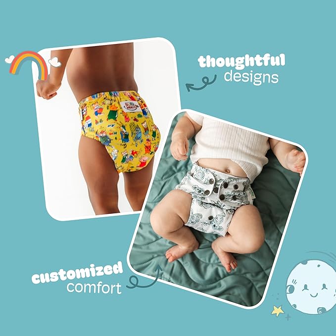 Kinder Cloth Diapers Reusable Baby Diapers Pocket Style Athletic Wicking Jersey, Wet Bag, Newborn to Potty Training 7-60lbs, One Size, Inserts NOT Included (Otterly Sweet, 3 Pack, Without Inserts)