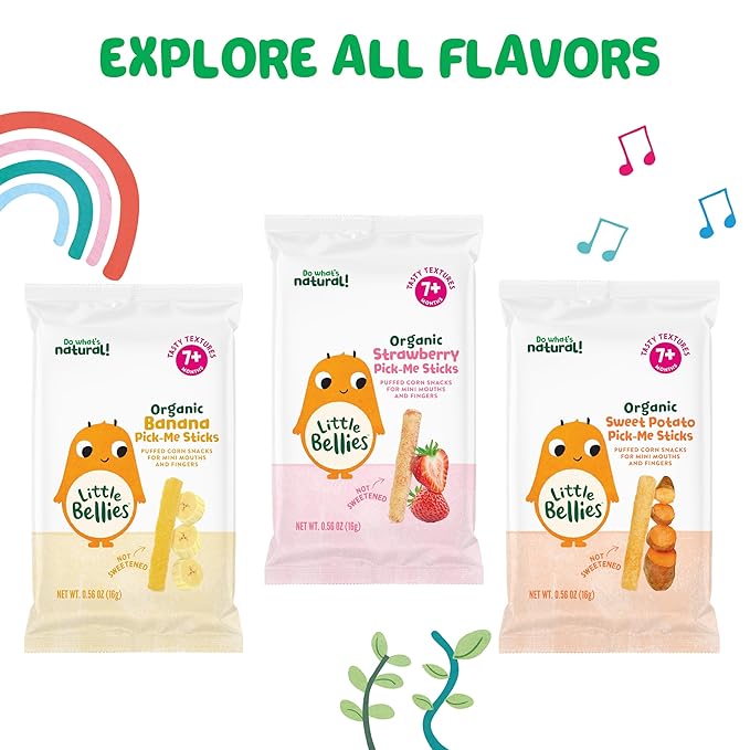 Little Bellies Organic Banana Pick-Me Sticks Baby Snack (0.56 oz Individual Packs), (Pack of 10)
