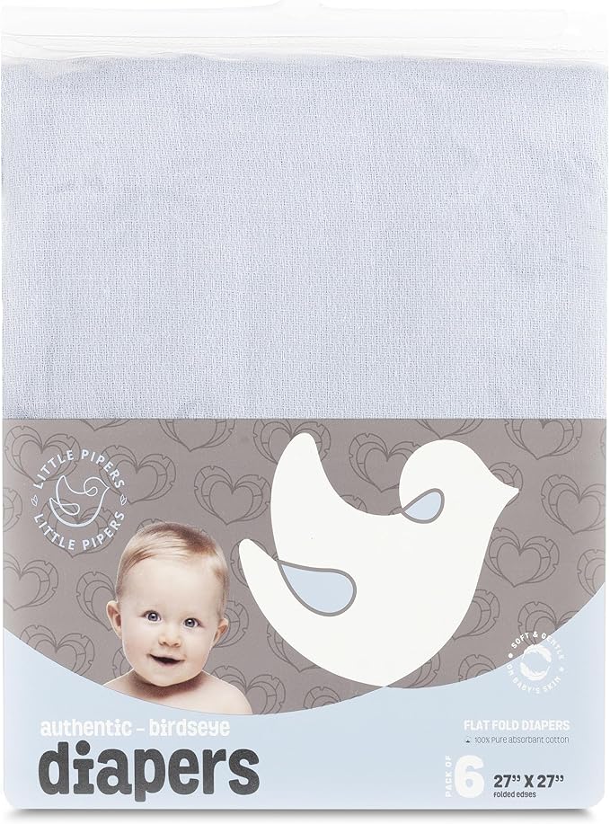 Deluxe 100% Natural Cotton Birdseye Cloth Diapers for Babies - Absorbent Cloth Diapers Burp Cloths - Blue - 6 Pack