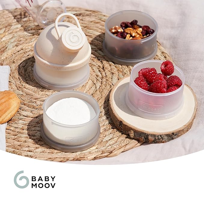 Babymoov Babydose Formula Dispenser On-the-Go, BPA-Free Baby Formula and Snack Container, Travel Essential, 4 Airtight Compartments, XL Capacity, Ergonomic, Dishwasher-Safe, Made in France, Beige
