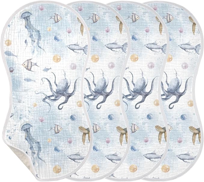 vvfelixl Sea Turtle and Octopus Burp Cloths for Baby Boy Girls Baby Washcloths Burp Rags 1 Pack
