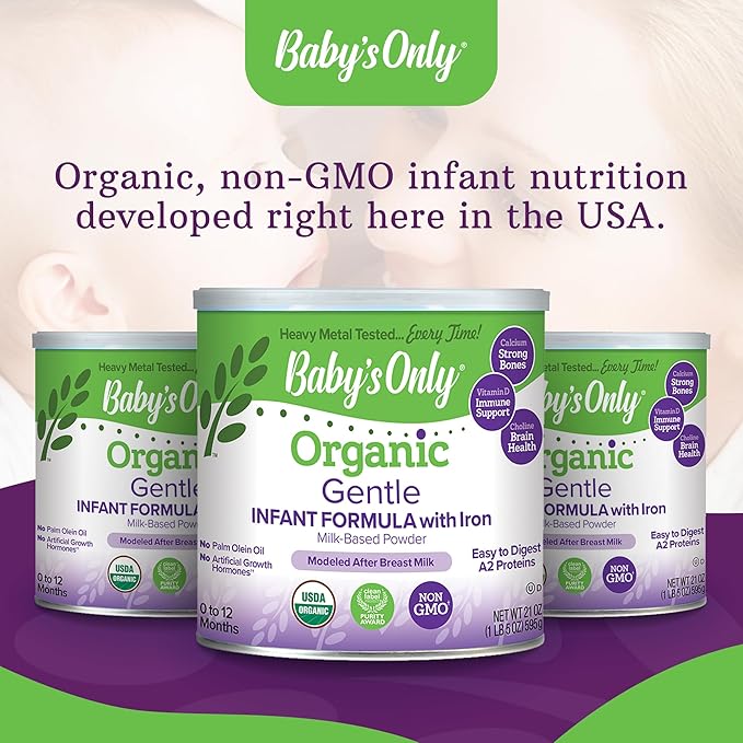 Baby's Only A2 Organic Milk Infant Formula, A2 Milk Based Powder, Organic Baby Formula with A2 Beta-Casein Protein, Iron, Vitamin E, Vitamin D, Easy to Digest, Newborn to 12 Months Old, 21 oz, 1 Pack