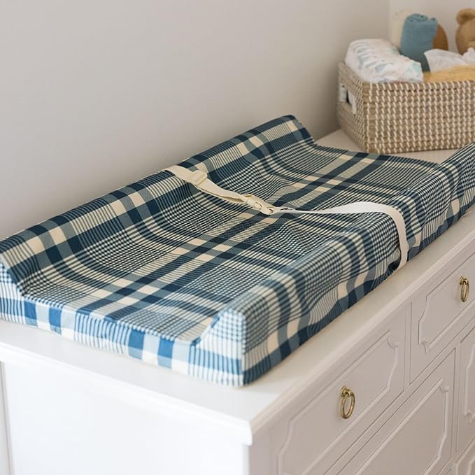 Tiny Twinkle Portable Diaper Changing Pad with Safety Strap,16" x 31" Diaper Changing Mat for Nursery/Dresser/Travel, Waterproof & Soft Infant Changing Station(Gingham)
