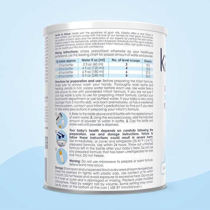 Kabrita Goat Milk-Based Infant Formula Powder, Designed for Gentle Digestion, Gentle Alternative to Cow’s Milk, with Iron, DHA, ARA & Prebiotics, for Infants 0–12 Months, Non-GMO, 28 oz