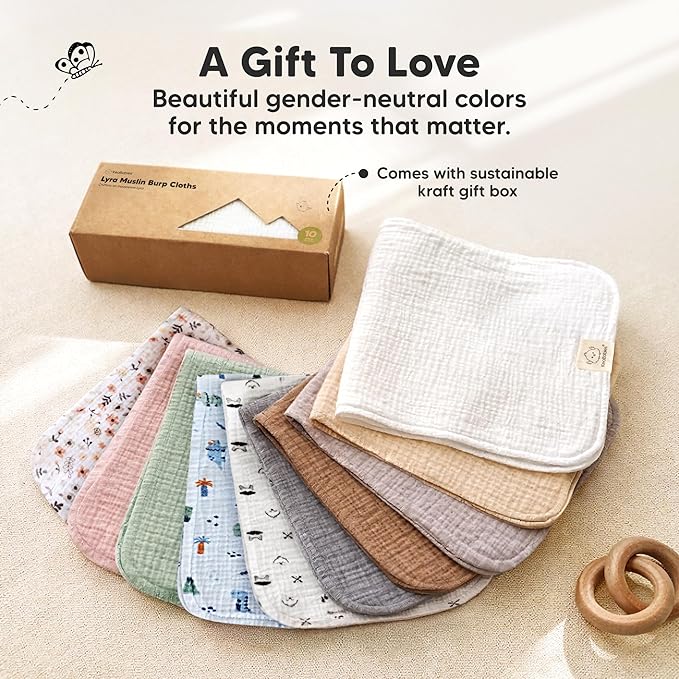 KeaBabies Organic Muslin Burp Cloths Baby Boy, Girl – 10-Pack 100% Cotton Muslin Burping Cloths for Babies, Newborn, 21x10 Large & Absorbent Spit Up Rags, Baby Washcloth, Infant Towels (Ecru)