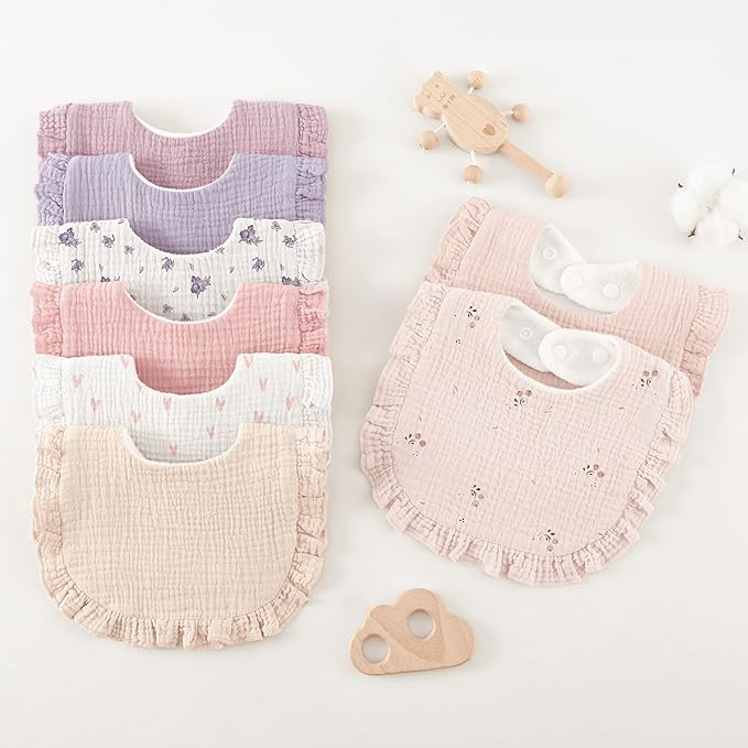 Bearmoss 8 Pack Muslin Baby Bibs for Drooling and Teething, Soft Bibs for Girls, Boys, Newborn