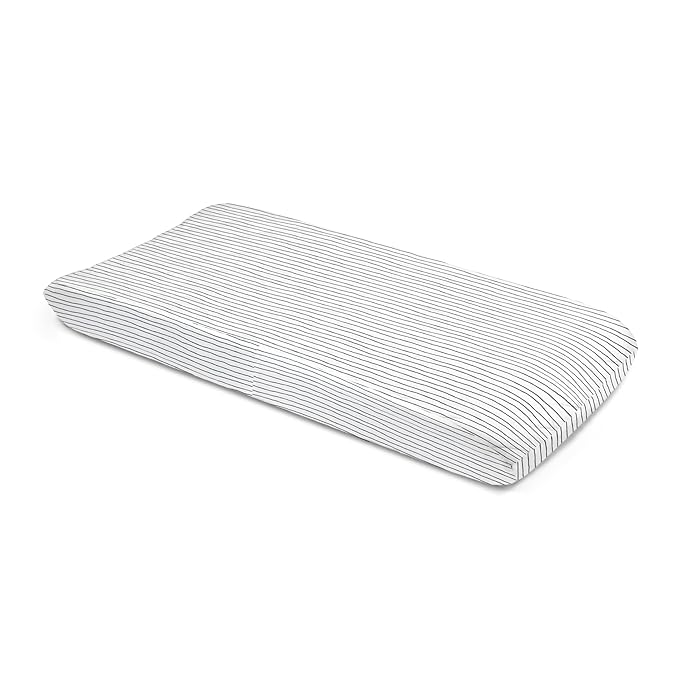 Makemake Organics Organic Changing Pad Cover GOTS Certified Organic Cotton Changing Table Cover Non Toxic Quilted Ultra Soft Unisex Girls Boys Blue Nursery (16"x33", Navy Stripes)