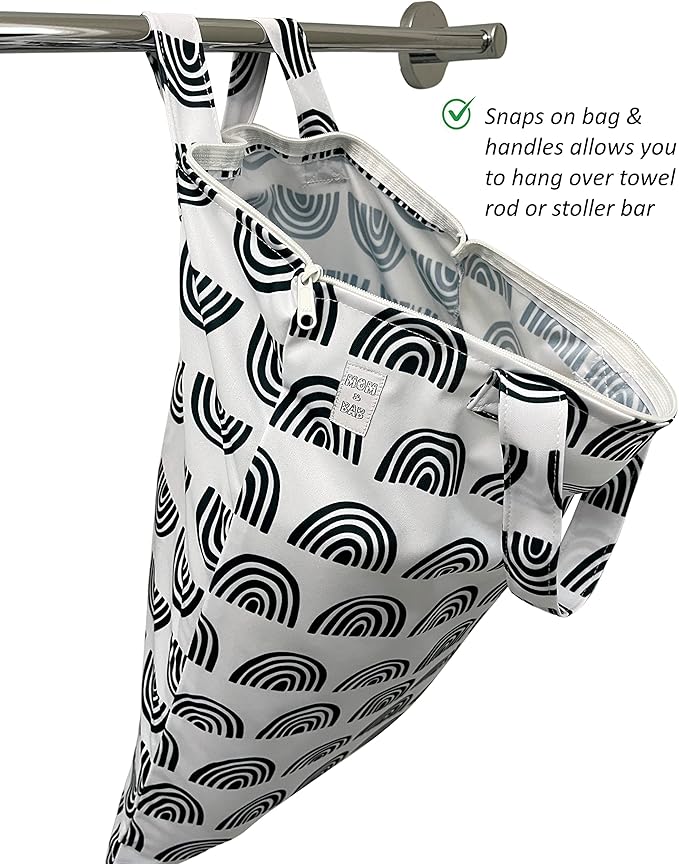 MOM & BAB Wet Bags for Baby Cloth Diapers, Wet Dry Bag for Breast Pump Parts, Bag for Wet Swimsuits and Towels (Rainbow & Black)