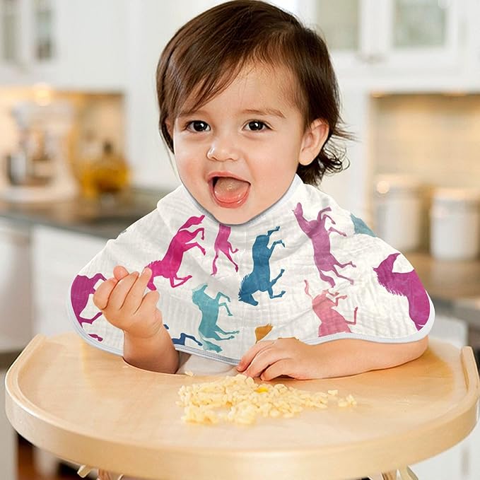 Horses Colorful Burp Cloths Baby Boys Girls Absorbent Soft Cotton Burping Cloths Rags, 2 Pack