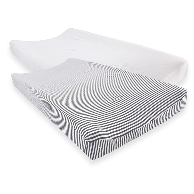 Touched by Nature Unisex Baby Organic Cotton Changing Pad Cover, White Heather Charcoal, One Size