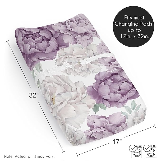 Sweet Jojo Designs Lavender Purple Boho Shabby Chic Floral Girl Baby Changing Pad Cover Sheet Infant Newborn Diaper Table Change Mat Cover Lilac Violet Ivory Bohemian Vintage Garden Watercolor Nature