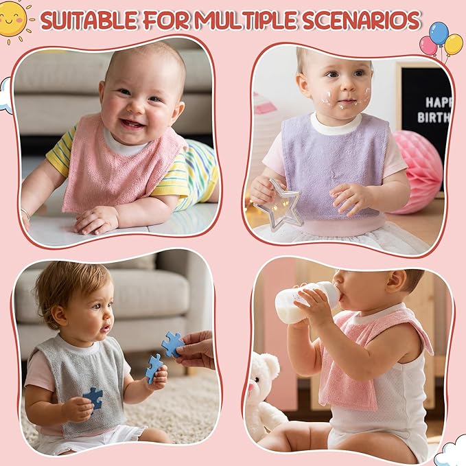 Foaincore 6 Pcs Pullover Baby Bibs Cotton Terry Toddler Absorbent Infant for Feeding and Drooling Towel Bib (Gentle Colors)