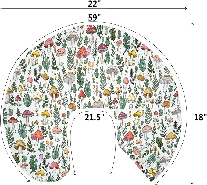 Colorful Mushrooms Green Leaves Baby Nursing Pillow Covers for Boy Girl Fall Mushroom Forest Nursing Pillowcase for Breastfeeding Pillows Autumn Soft Stretchy Slipcovers for Newborn Infant