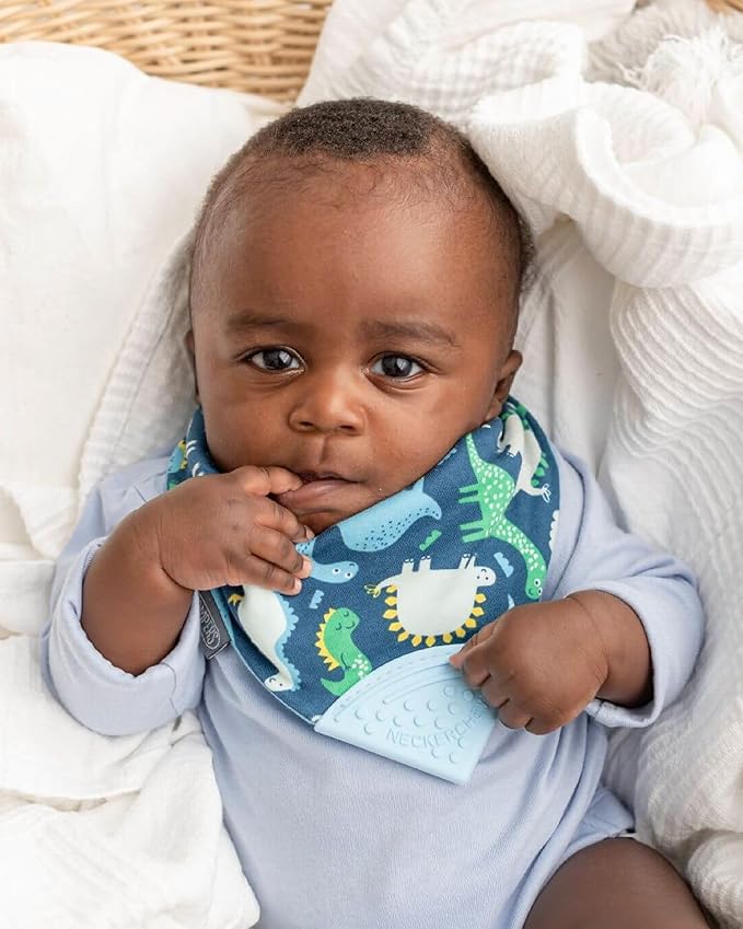 Cheeky Chompers Neckerchew Teething Bib, 2-in-1 Bandana Style Bib w/Food Grade Silicone Teether