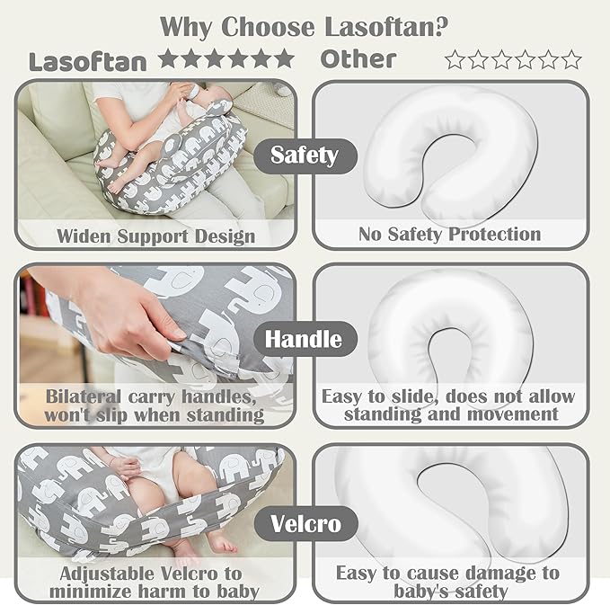 lasoftan Nursing Pillow for Breastfeeding, Breast Feeding Pillow for Mom Support, Adjustable Waist Strap and Removable Cotton Cover, Elephant