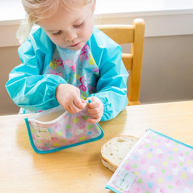 Green Sprouts Reusable Snack Bags (2 Pack) Holds Food, Utensils, Wipes, & More Food-Safe, Waterproof, Easy-Clean Material