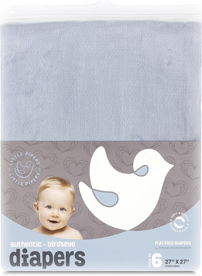 Deluxe 100% Natural Cotton Birdseye Cloth Diapers for Babies - Absorbent Cloth Diapers Burp Cloths - Chambray - 6 Pack