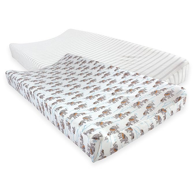 Touched by Nature Unisex Baby Organic Cotton Changing Pad Cover, Elephants, One Size