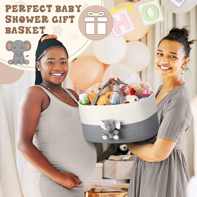 FoldTier Elephant Diaper Caddy Organizer Elephant Cart Storage for Nursery with Handle Baby Shower Basket Gift Baby Bath Caddy for Diapers Wipes Basket for Nursery(X-Large)