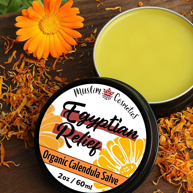 Organic Calendula Salve | All purpose balm | 100% Pure & Natural cold extracted Egyptian Calendula | Pet safe || Made in Canada - Muslim Cosmetics - Egyptian Relief 2oz