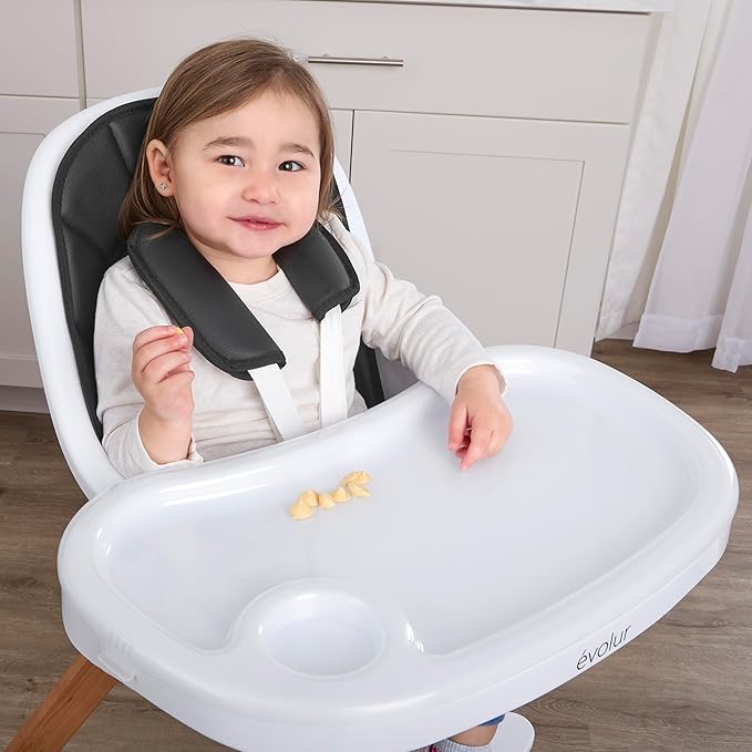 Evolur Zoodle 2-in-1 High Chair for Baby & Toddler – Convertible High Chair to Toddler Chair, Padded Seat, 5-Point Safety Harness, Dual Dishwasher-Safe Trays, Solid Beechwood Legs – Black