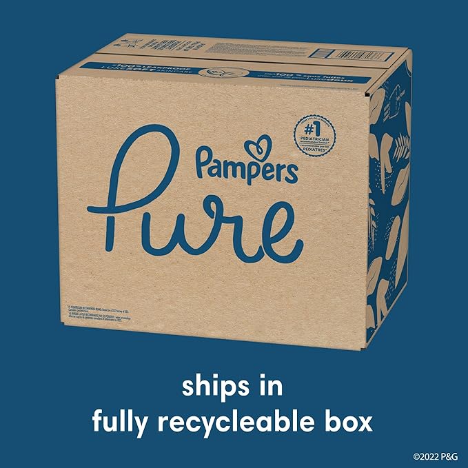 Pampers Pure Baby Diapers, Size 4 (22-37 lbs), 150, Up to 100% Leakproof, Premium Hypoallergenic Soft Diapers