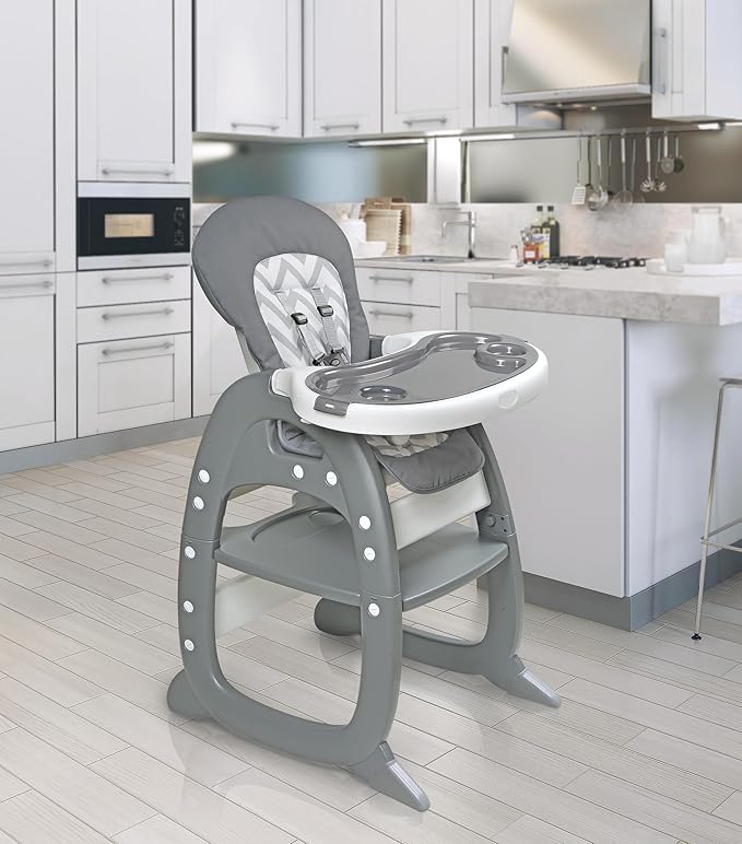 Badger Basket Envee II Baby High Chair with Playtable Conversion – Gray Chevron, 5-Point Harness, Dishwasher Safe Tray, Machine Washable Cushion
