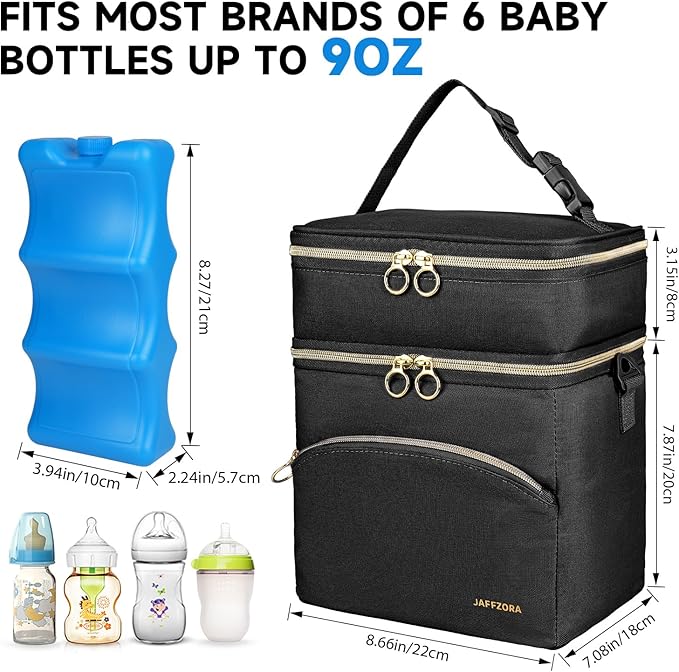 Breastmilk Cooler Bag with Ice Pack, Insulated Baby Bottle Tote Bags Fits 6 Bottles Up to 9 Ounce, Double Layer Breastmilk Travel Carrying Case for Nursing & Working Mom