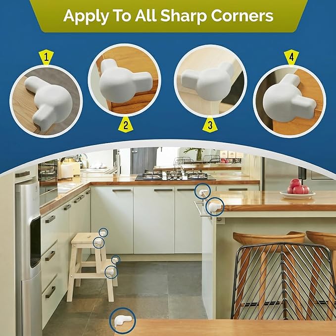Silicone Corner Protectors for Baby Proofing – Soft Adhesive Corner Guards for Tables & Furniture, Child Safety Edge & Corner Bumpers. Protects Toddlers from Sharp Edges (12 Pack/White)