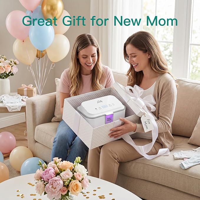 Wipe Warmer for Adult Size Wipes, Baby Wipes Warmer, Large Capacity Wet Wipes Dispenser with UV Sanitizer, Adjustable Temperature, Night Light, Silent Heating, Diaper Wipe Warmer, White
