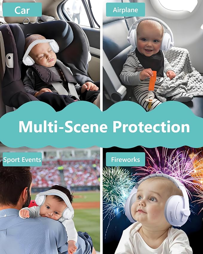 2 in 1 Baby Ear Muffs, Noise Reduction Earmuffs & Adjustable Headband for Baby, Hearing Protection Headphones