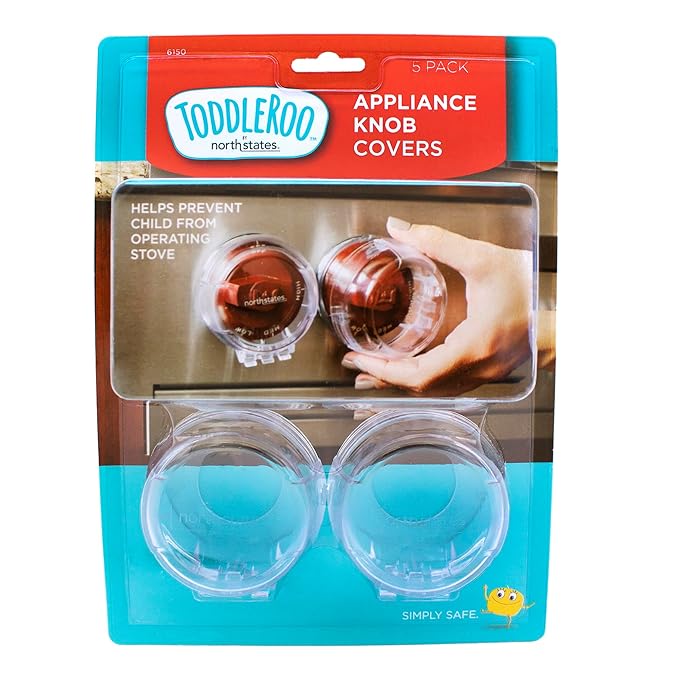 Toddleroo by North States - Appliance Knob Covers for Baby Proofing: Stove Knob Safety Covers - 5 Pack - Clear