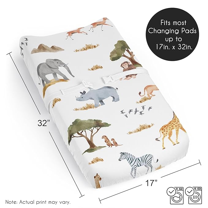 Sweet Jojo Designs Baby Changing Pad Cover Sheet (Jungle Animals) for Girls/Boys, Infant/Newborn Diaper Change Table Mat Covers (Boho, Wildlife, Safari, Animal, Grey Elephant, Giraffe, Lion, Monkey)