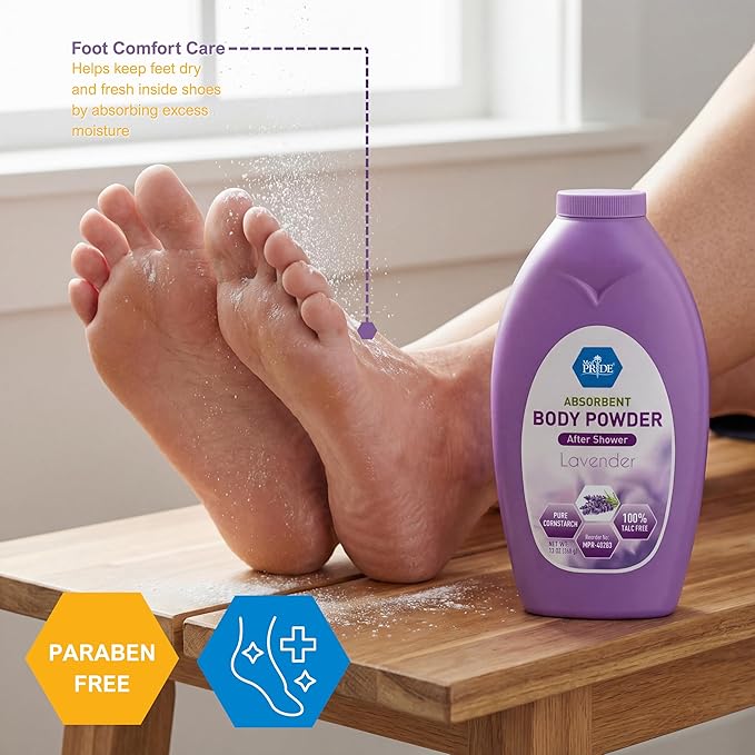 MED PRIDE Talc Free Cornstarch Body Powder with Lavender Scent, Moisture Absorbing Skin Care for Daily Freshness, Cruelty Free Formula, 13 Ounce Bottle