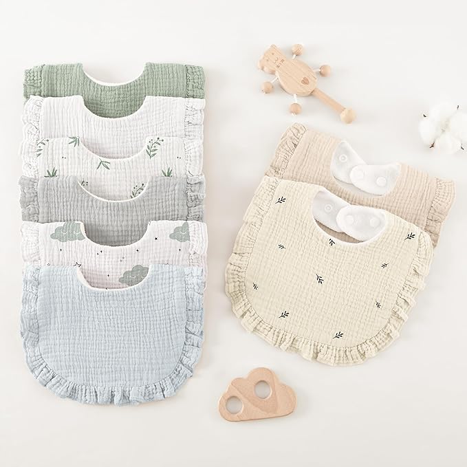 Bearmoss 8 Pack Muslin Baby Bibs for Drooling and Teething, Soft Bibs for Girls, Boys, Newborn
