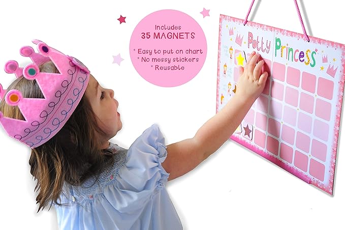 Tickle & Main Potty Princess Training Set - Multicolor, 3-Piece Adjustable Set - Magnetic Potty Training Chart with Sticker Rewards - Princess Storybook & Felt Crown