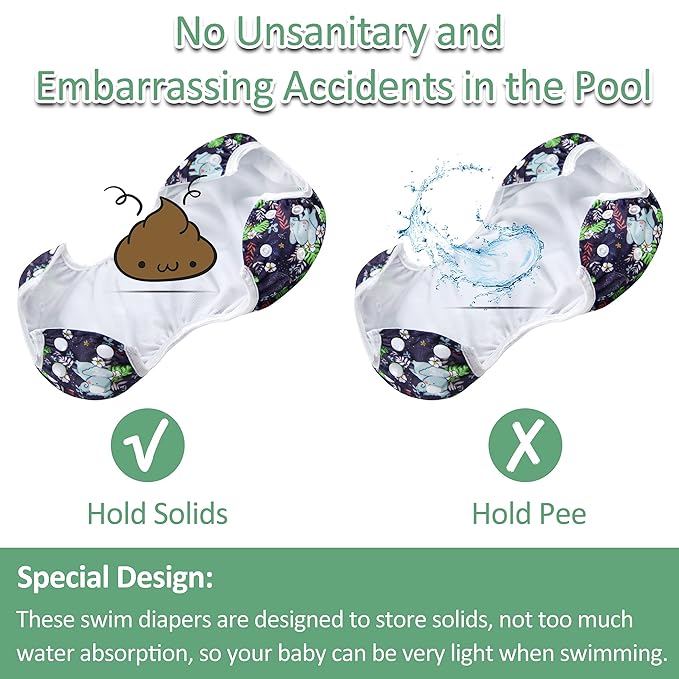 Wegreeco Baby & Toddler Snap One Size Adjustable Reusable Baby Swim Diaper (Plant, Small, 3 Pack)