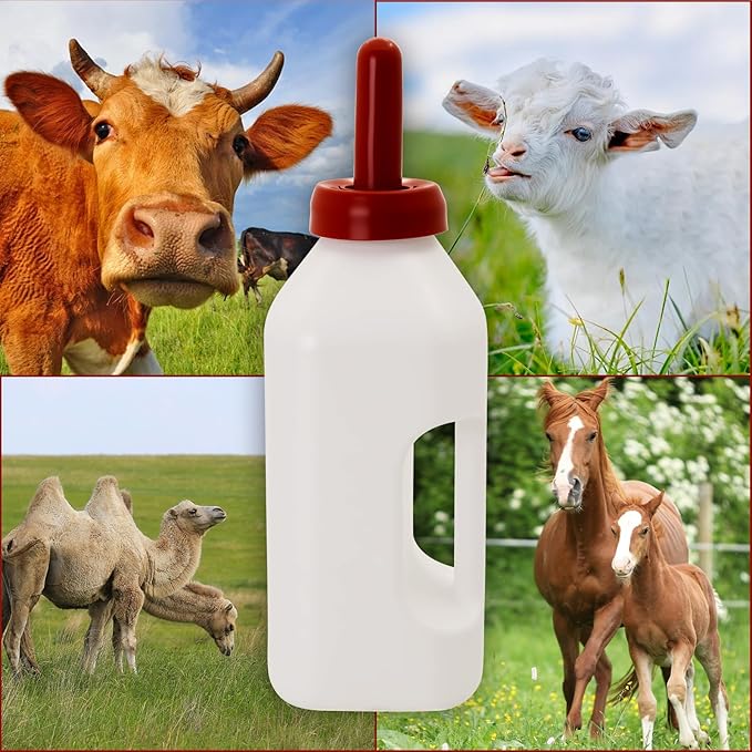 2 Quart Calves Nursing Bottle with a Replacement Nipple,Nursing Feeding Bottle with Hand Grip Handle for Feeding Baby Goats Calf Farm Equipment