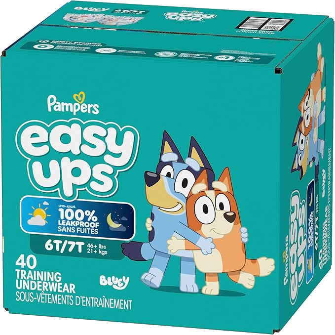 Pampers Easy Ups Girls & Boys Potty Training Pants, Size 6T-7T, 40 Count, Bluey Absorbent Training Underwear, Up to 100% Leakproof Day and Night, Hypoallergenic (Packaging May Vary)