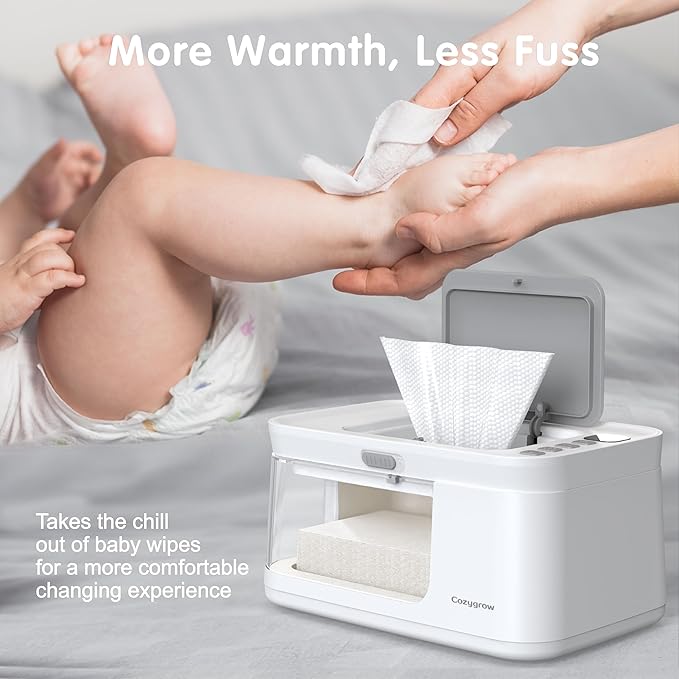 Baby Wipe Warmer with LED Light & Transparent Viewing Window, Adjustable 95℉-131℉, 1.5 Meter Plug Cord