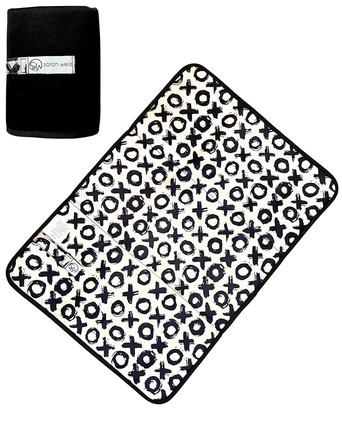 Sarah Wells Portable Diaper Changing Pad – Extra Large, Machine-Washable, Waterproof Changing Mat with Modern Print – Neoprene, Foldable for Travel or Diaper Bags (Black-XOXO)