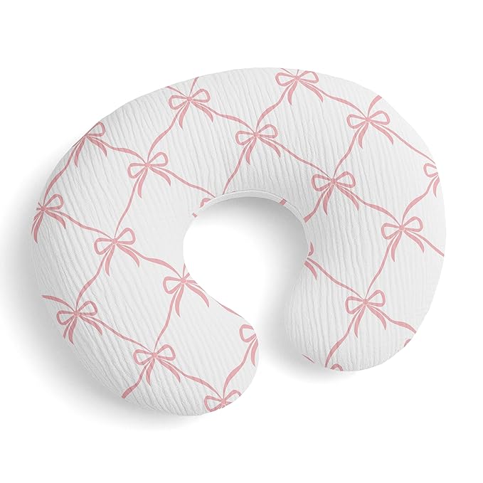 Sweet Jojo Designs Muslin Nursing Pillow Cover (Pink Bows) for Baby Girls, Newborn, Infant 100% Cotton Breastfeeding Pillowcase - PILLOW NOT INCLUDED (Elegant, Bow for the Ballerina Ballet Collection)