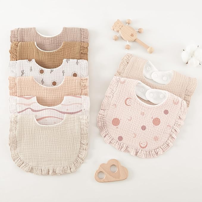 Bearmoss 8 Pack Muslin Baby Bibs for Drooling and Teething, Soft Bibs for Girls, Boys, Newborn