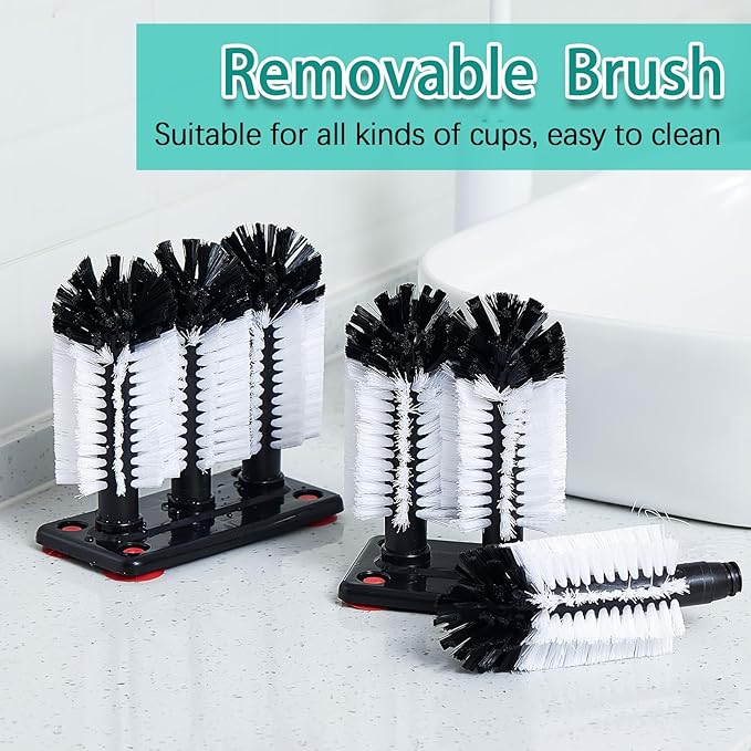 Havawish 3 Pack Water Bottle Cleaning Brush with Suction Base, 3 Head Bristle Bar Glass Washer for Sink, Cup Washer Brush Cleaner for Bar Beer Cup, Wine Glass(7.3 x 3.7 x 7.5)