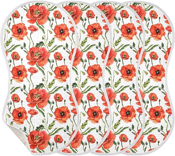 vvfelixl Baby Burp Cloths Wildflower Poppy Flower Baby Newborn Cotton Burping Cloths Set Baby Washcloths 4 Pack