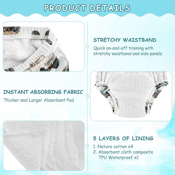 Toddler Potty Training Underwear Cotton Absorbent Soft Baby Girl Boy Potty Training Pant 2T-5T