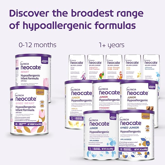Neocate Junior - 1+ years - Hypoallergenic Toddler Formula for Food Allergy Relief - Nutritionally Complete Dairy Free Formula - Chocolate, 14.1 oz (4-Pack)